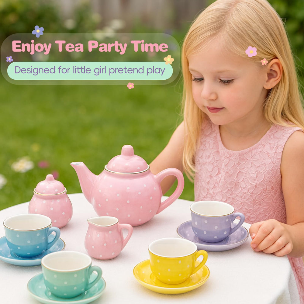 iaovueby porcelain tea set teapot with lid featuring rose motifs for pretend gatherings