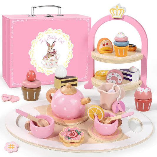 iaovueby wooden tea set teapot and cups for imaginative play