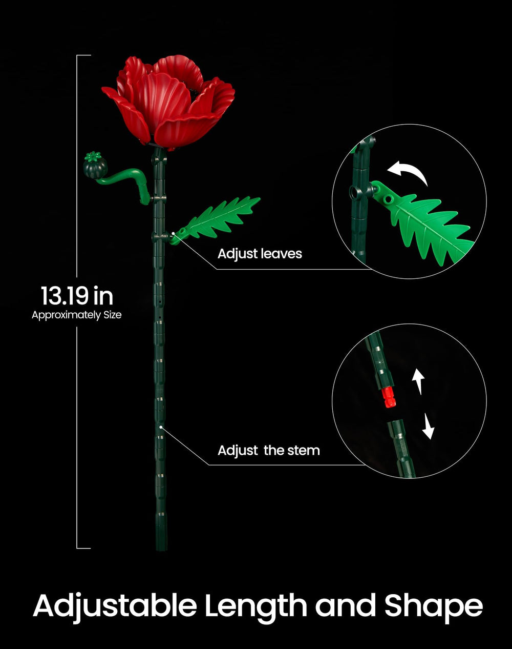 iATOM Red Poppy Bouquet remains color-true and never wilts for long-term display.