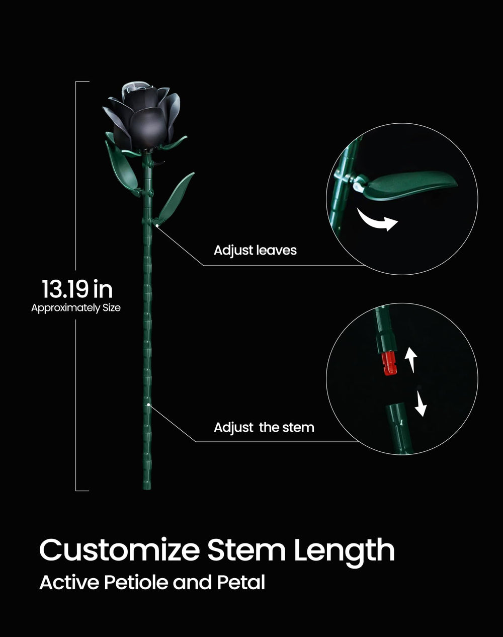 iATOM bouquet stems are adjustable to fit various vases and arrangements