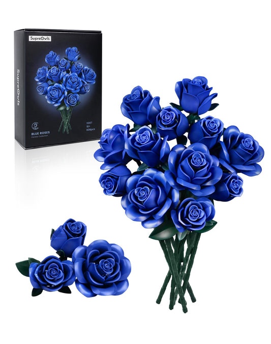 iATOM blue rose bouquet building set as a striking home centerpiece