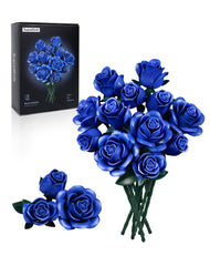 iATOM blue rose bouquet building set as a striking home centerpiece