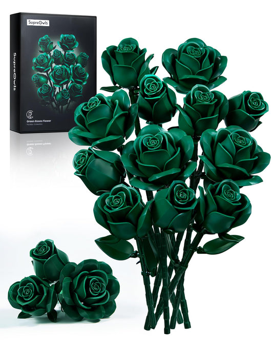 iATOM Green Rose Bouquet building set assembly shows a realistic, easy-to-build centerpiece