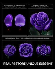 iATOM Purple Rose Bouquet Building Set as a durable, long-lasting decor option for home or office