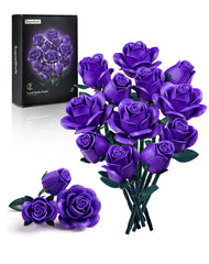 iATOM Purple Rose Bouquet Building Set showing rose assembly details for a chic centerpiece