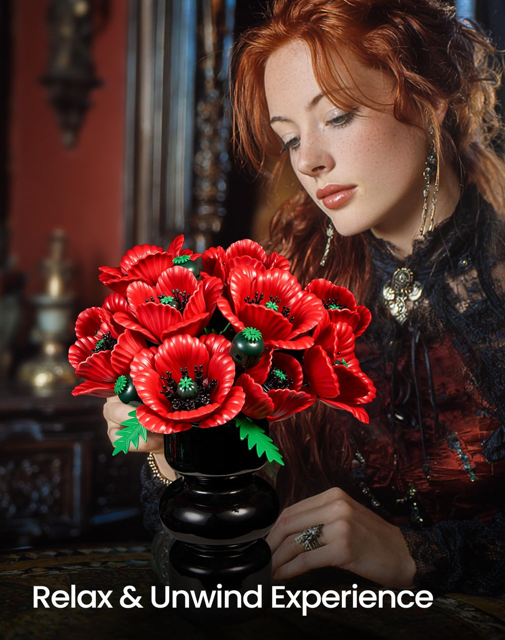 iATOM Red Poppy Bouquet with swinging petals adds dynamic flair to any table setting.