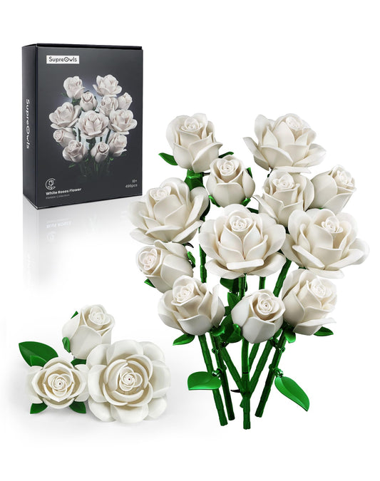 iATOM White Rose Bouquet Building Set: lifelike petals for an elegant centerpiece
