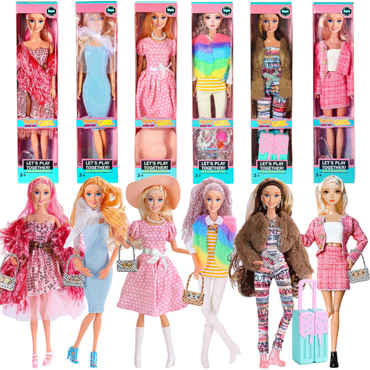 iBayda six-pack fashion dolls in box packaging, ideal for gifting and imaginative play.
