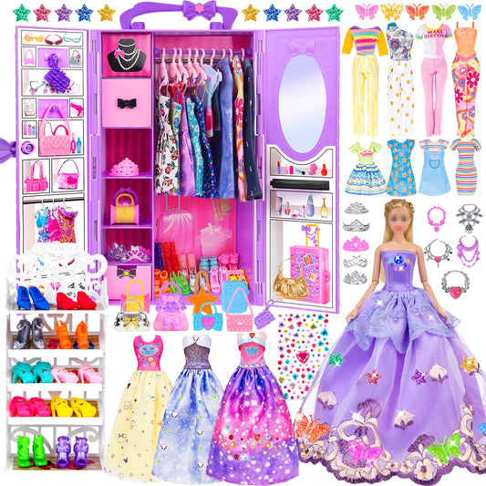 iBayda 91pcs doll closet with open doors for tidy playroom organization
