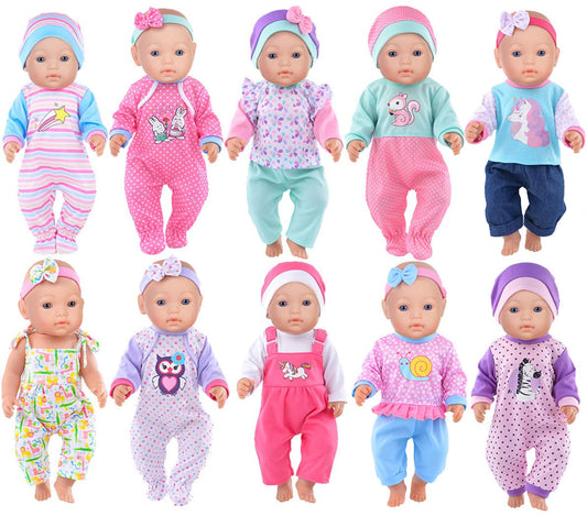 iBayda 10-piece doll clothes set fits 14–17 inch dolls with easy-on outfits