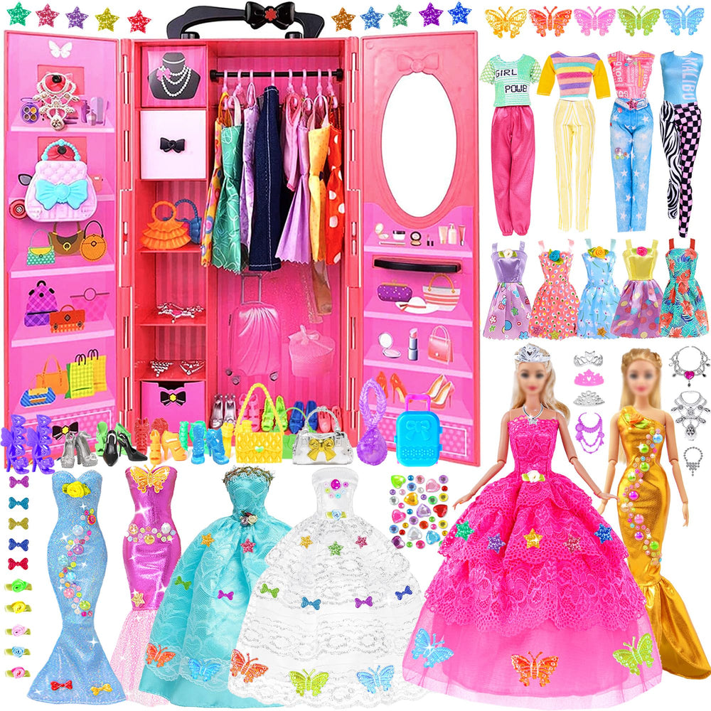 iBayda wardrobe closet open for organized dress-up play and easy outfit changes