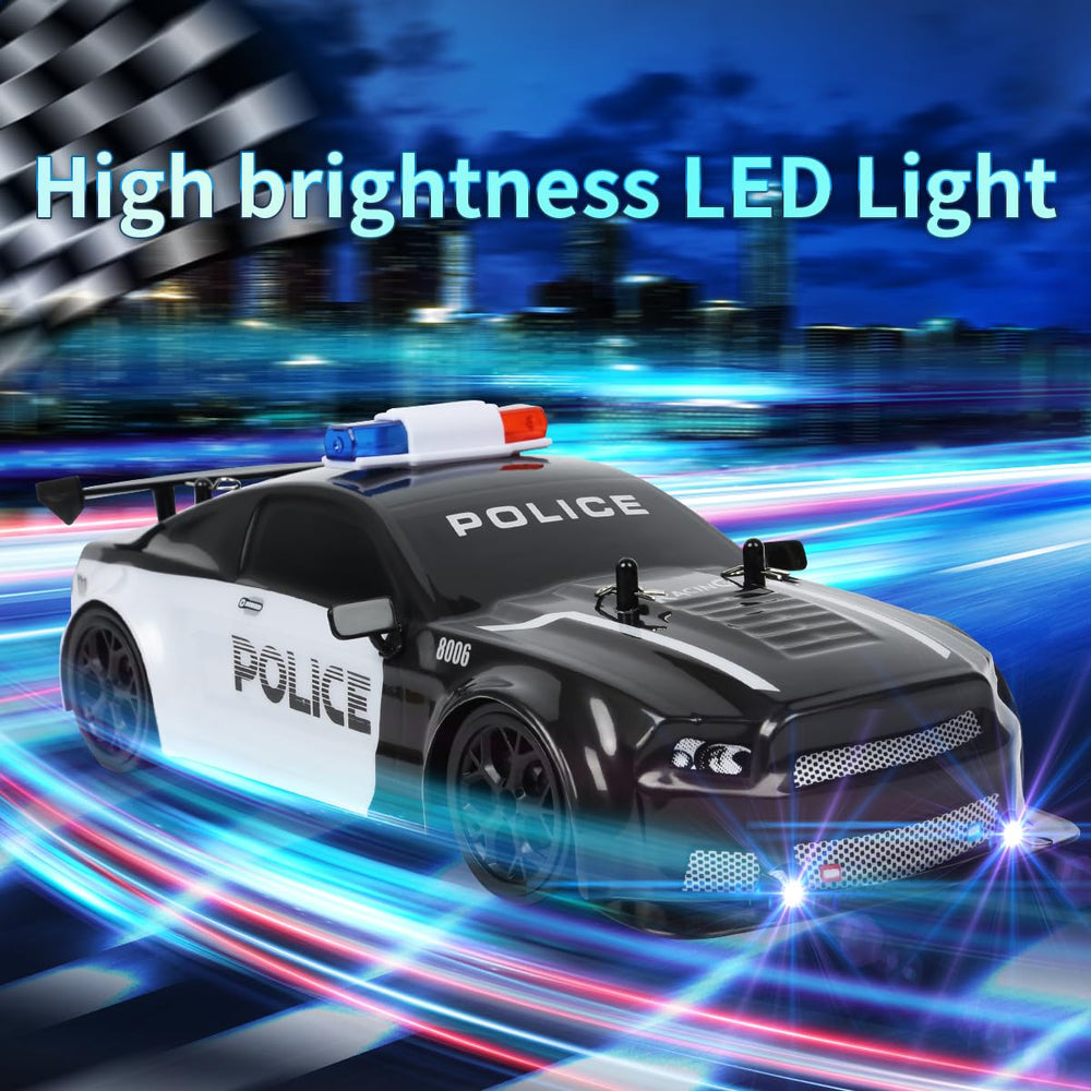 iBlivers RC Drift Police Car headlights illuminate night-time play