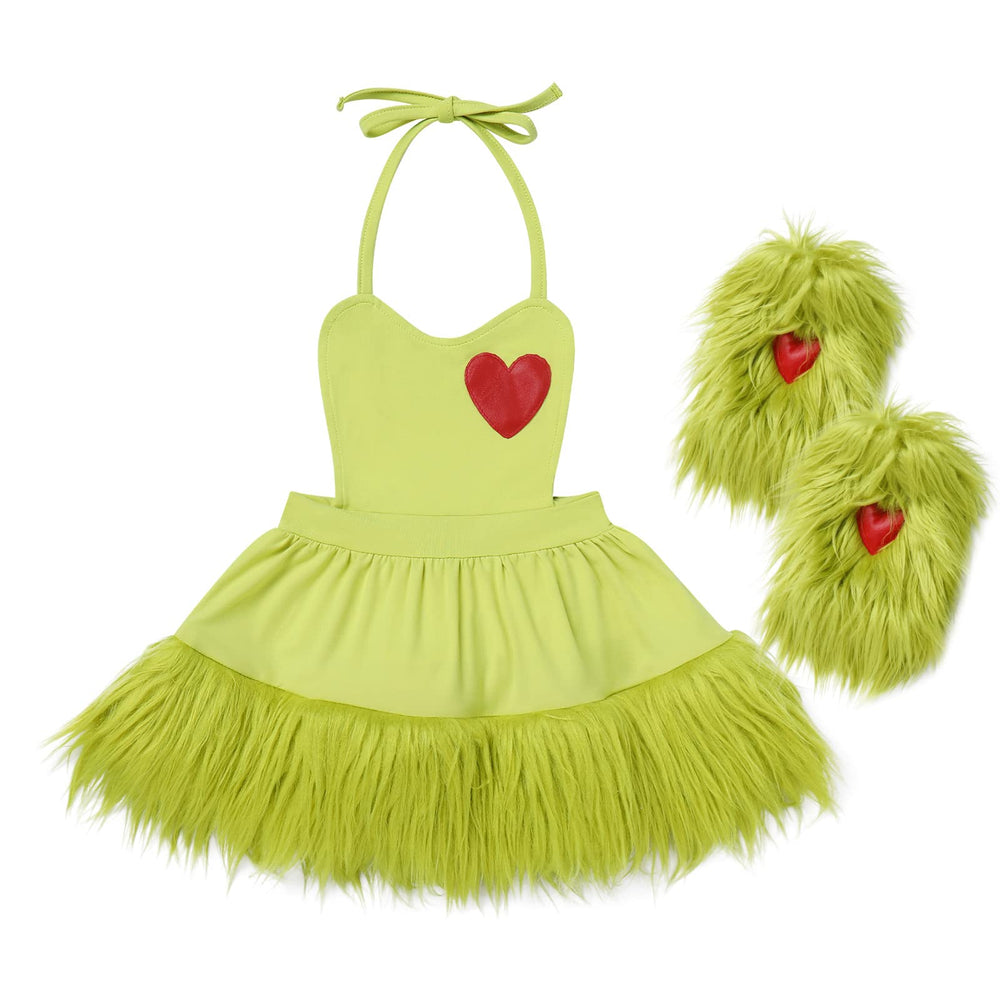 IBTOM CASTLE Little Big Girl Santa costume in green halter for festive photo shoots.
