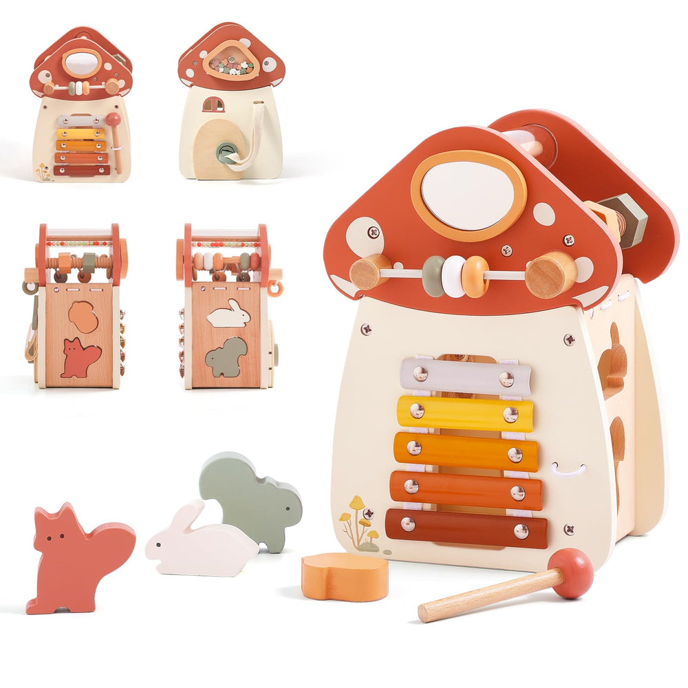 ibwaae 8-in-1 wooden activity cube close-up showing safe finish for toddlers
