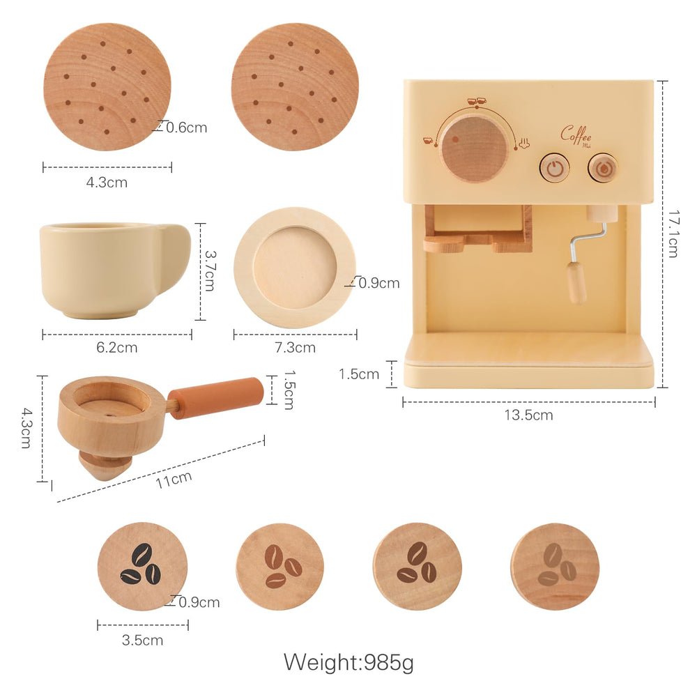 ibwaae wooden coffee filters beside the maker for realistic role play