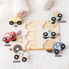 ibwaae wooden cars police car: sturdy craft supports early role-play and color recognition.