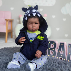 iCradle Reborn Boy Doll eyes and lashes for lifelike gaze during pretend play.