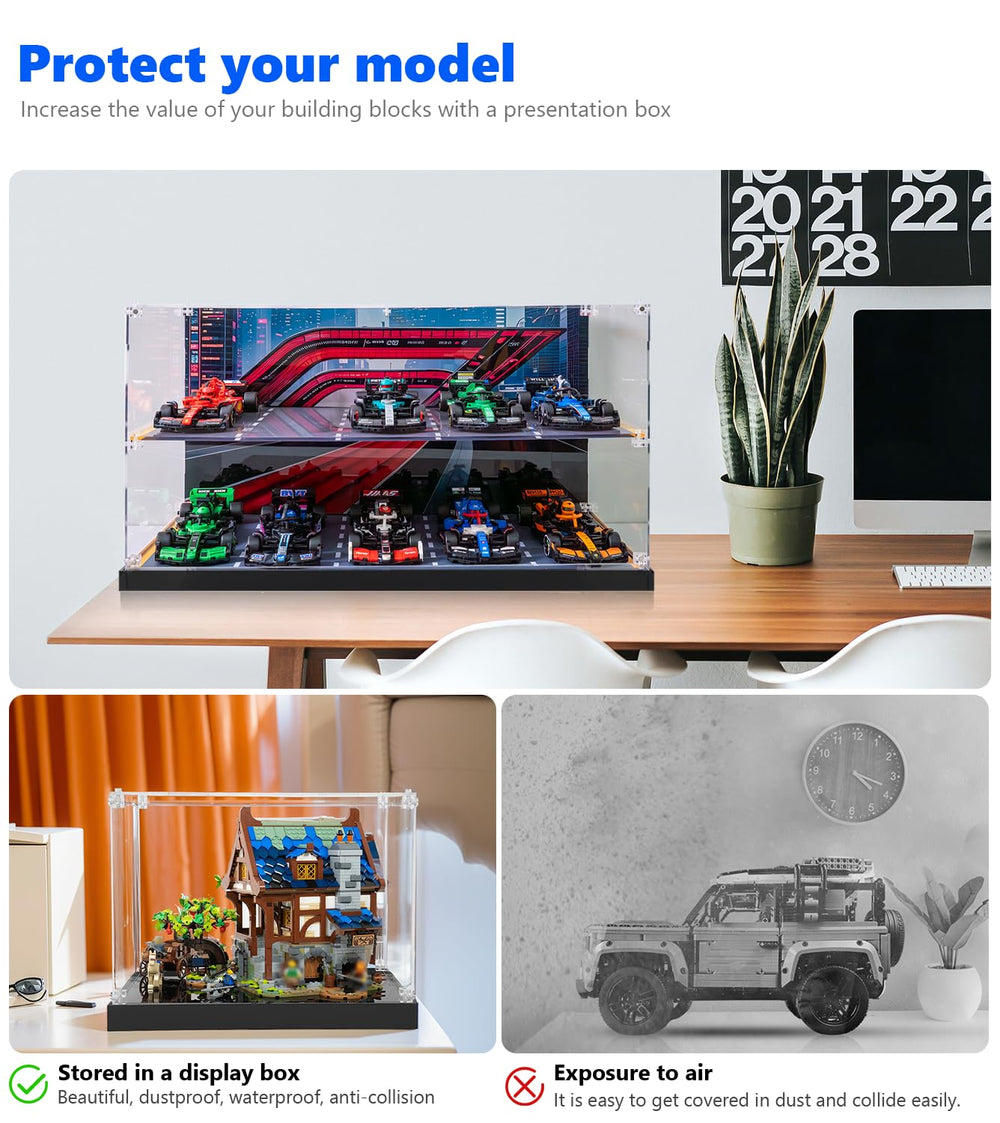 iCUANUTY dust-proof display box close-up highlights clear acrylic protection