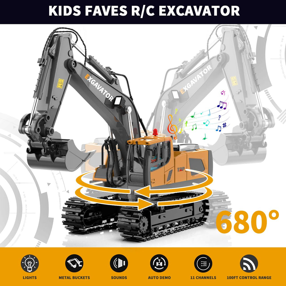 ID Gerilla RC excavator 680 degree rotation for versatile maneuvering