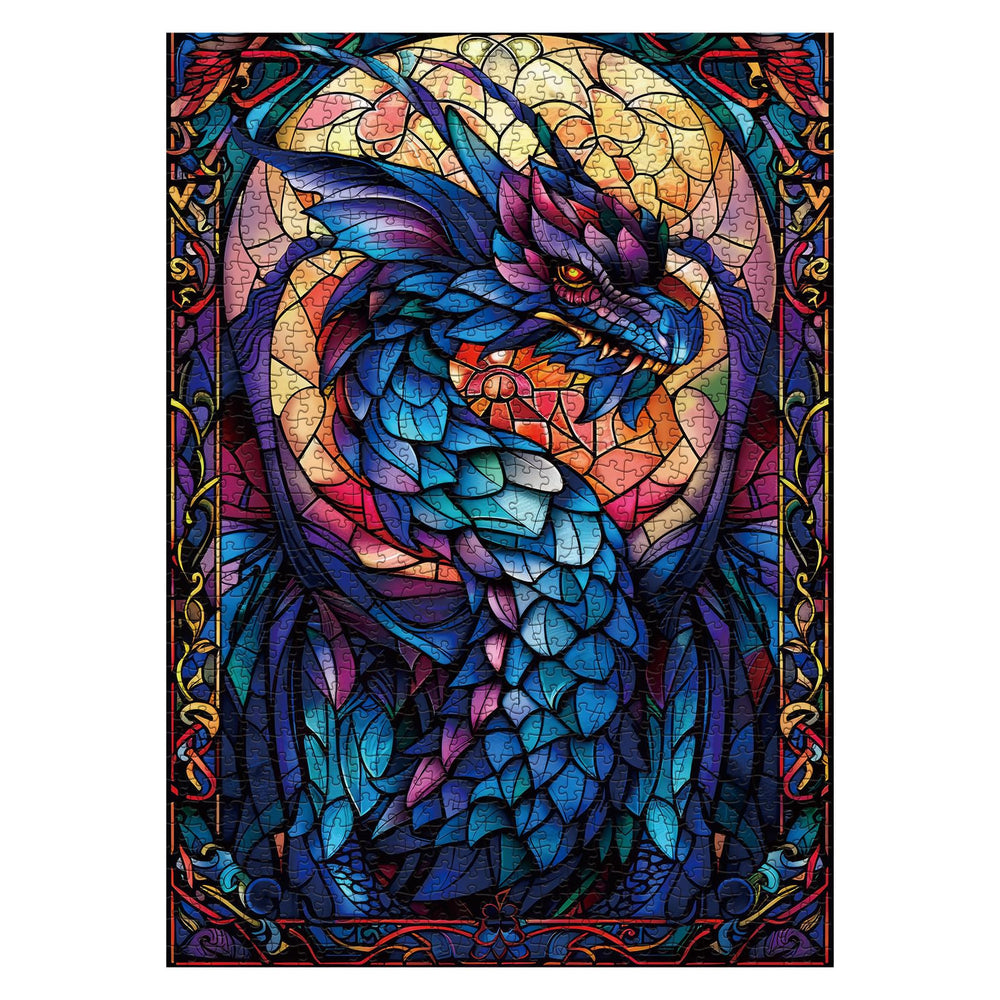 IdeaBazar stained glass dragon art puzzle reveals intricate details, ideal for immersive evenings