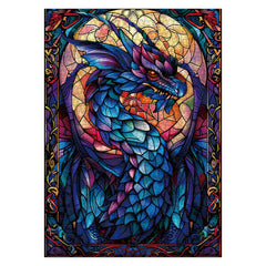 IdeaBazar stained glass dragon art puzzle reveals intricate details, ideal for immersive evenings