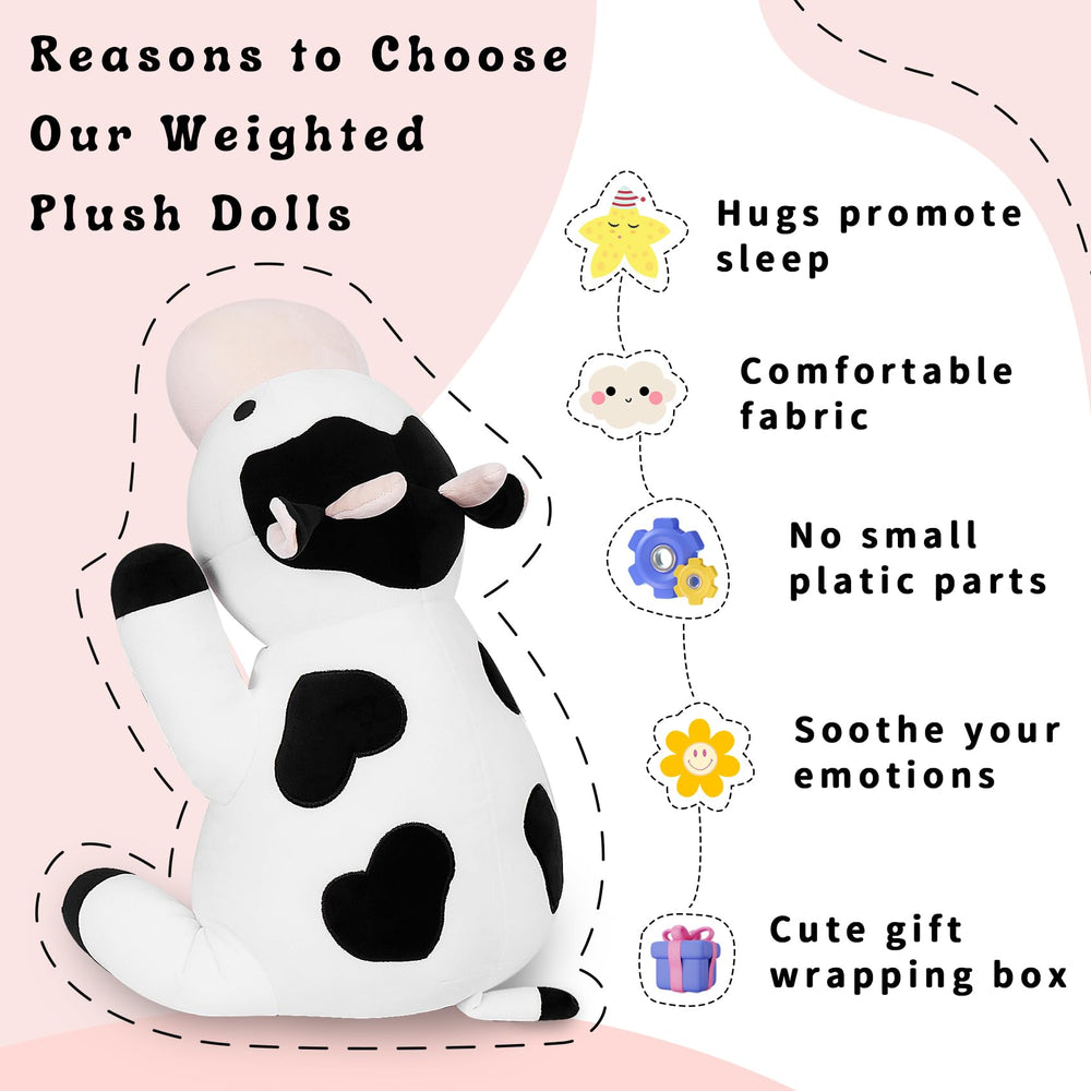 IdeaMeme Cow Weighted Plush in bedroom decor adds warm charm.