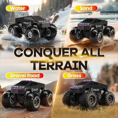 idrone Cyber RC Truck water splash emphasizes amphibious capability