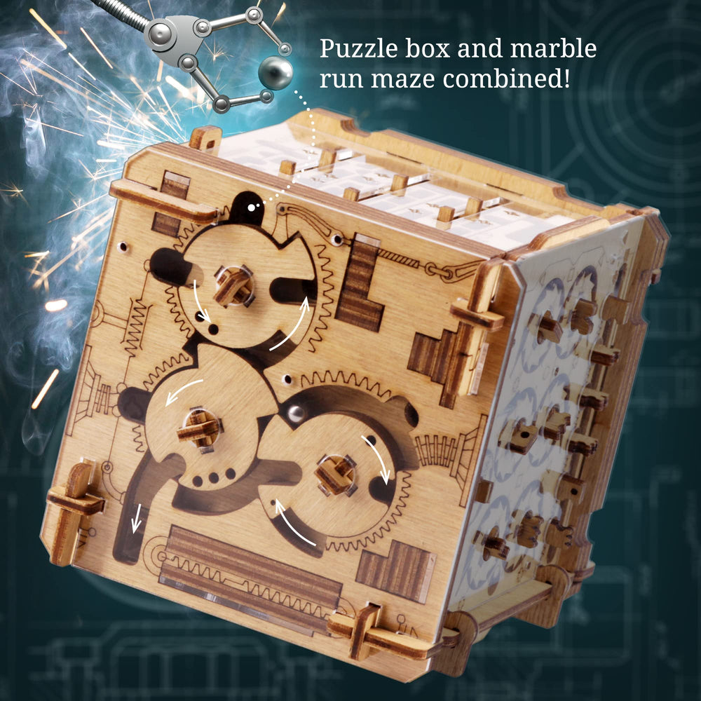 iDventure Cluebox birch wood finish highlights eco-friendly laser-cut craftsmanship and a modern display piece