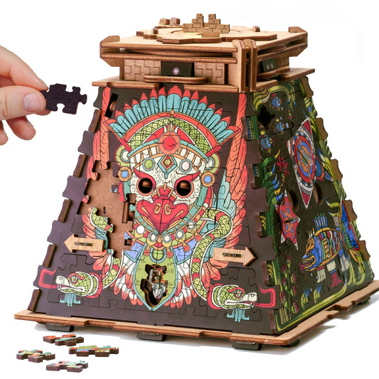 iDventure CluePuzzle Pyramid of the Sun assembly, a challenging family activity