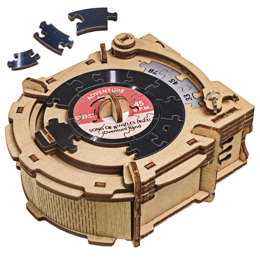 iDventure CluePuzzle Record Player puzzle box opens to reveal a gift compartment