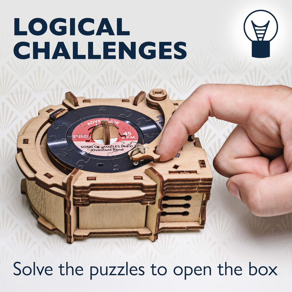 iDventure CluePuzzle wooden puzzle box uses laser-cut birch wood detailing