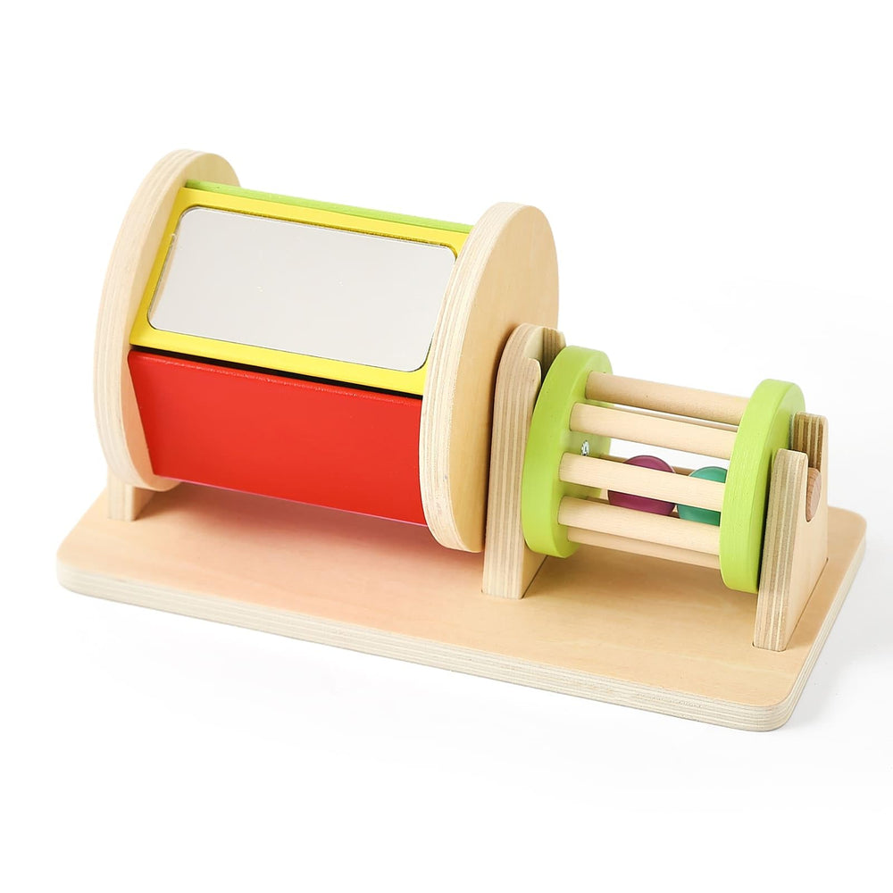 IEATFO 2-in-1 Montessori baby toy spinning drum boosts visual tracking during tummy time.