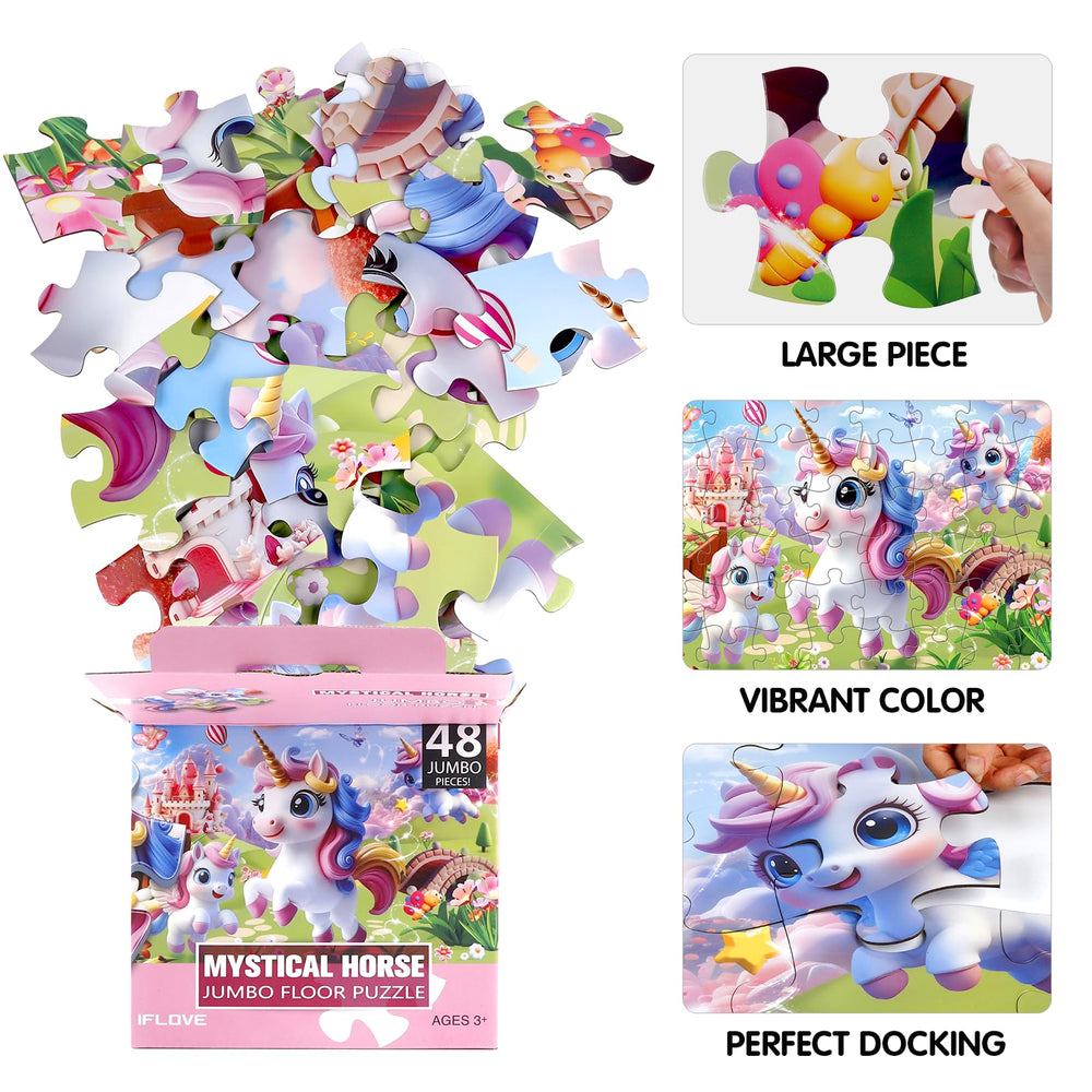 IFLOVE child hands placing a unicorn puzzle piece to strengthen motor skills.