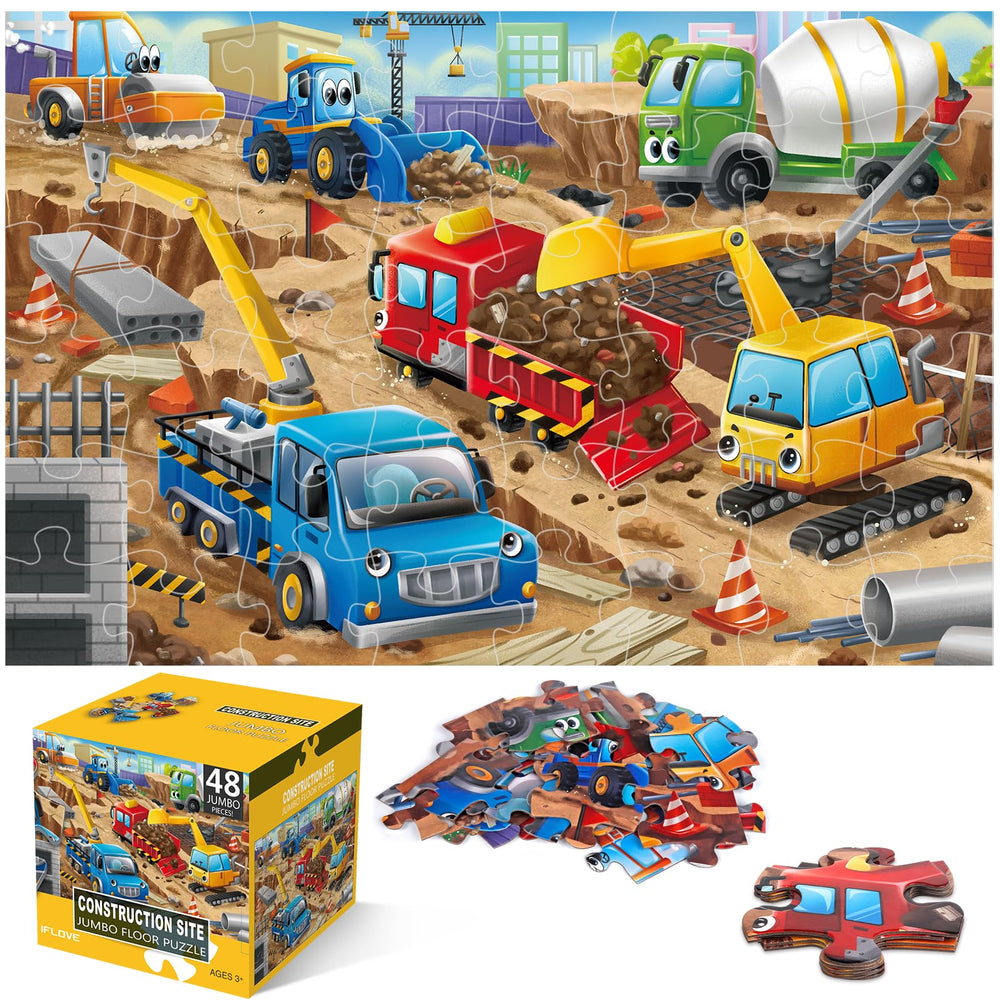 IFLOVE jumbo floor puzzle shows a busy construction site for imaginative play