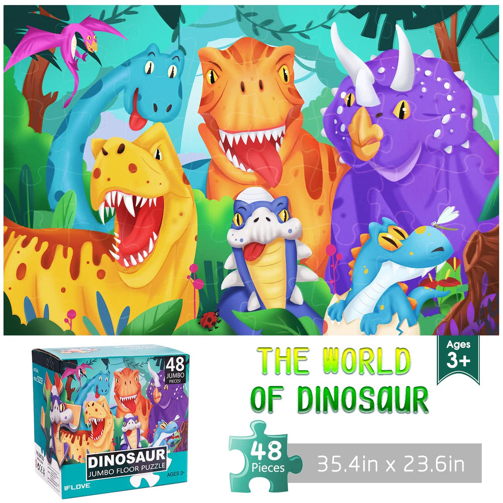 IFLOVE jumbo floor puzzle dinosaur scene promotes imaginative play and color recognition.