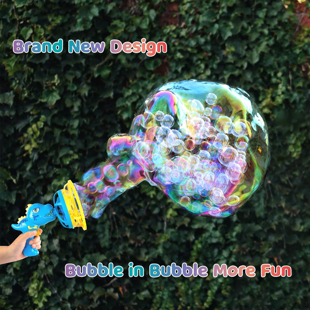 IFLOVE two dinosaur bubble blowers on display for imaginative party fun.