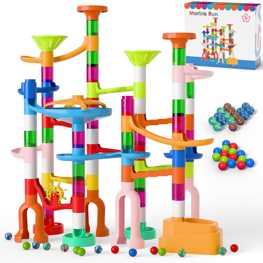 Ifollower Marble Run Kit parts showcase colorful building pieces for creative construction.