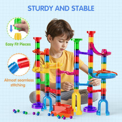 Kids teamwork racing marbles with Ifollower Marble Run for collaborative play