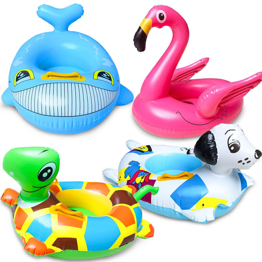 iGeeKid flamingo inflatable pool float with safety handles for toddler confidence.