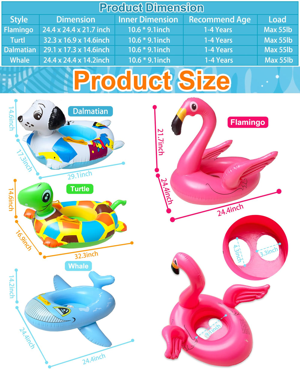 iGeeKid turtle inflatable pool float promotes stable play for ages 3-7.