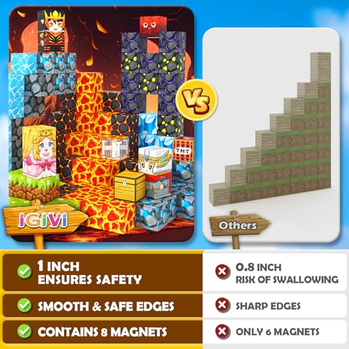 IGIVI Magnetic Blocks 1-inch size promotes safe, sturdy builds.