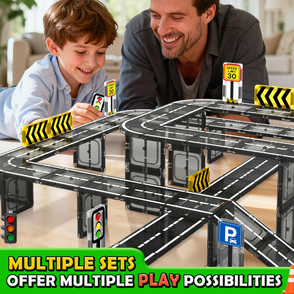 IGIVI magnetic tiles road set durable ABS plastic ensures safe, long-lasting play