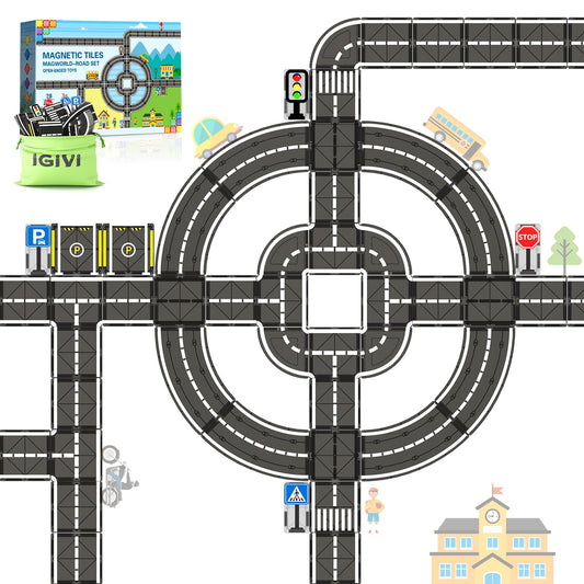 IGIVI magnetic road set with curve tiles sparks imaginative city play.