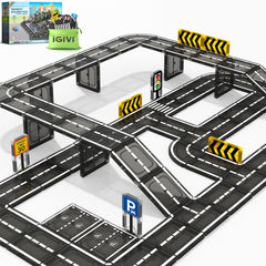 IGIVI magnetic tiles road set road bricks for imaginative building and STEM play