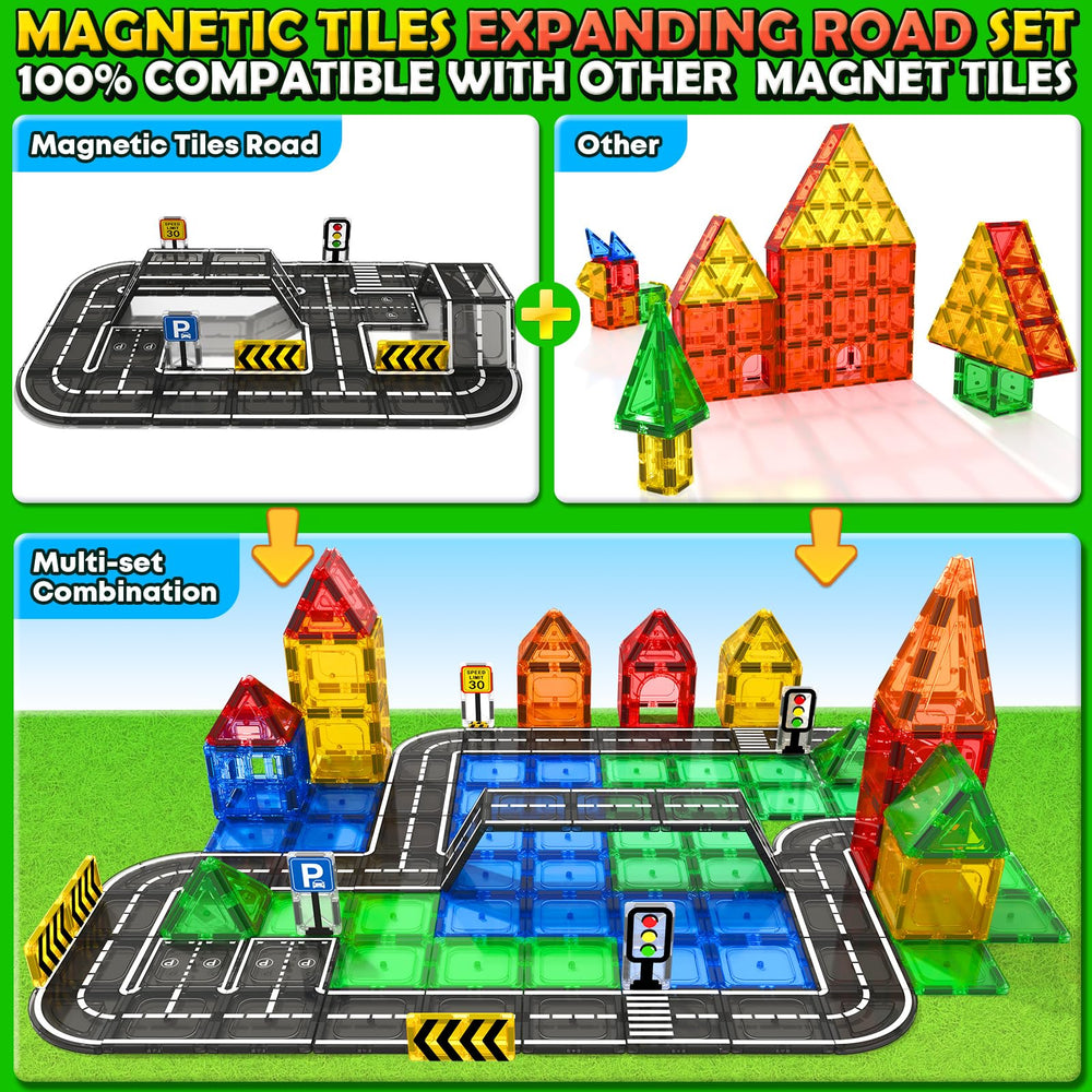 IGIVI magnetic tiles road set traffic signs foster learning and endless layout ideas