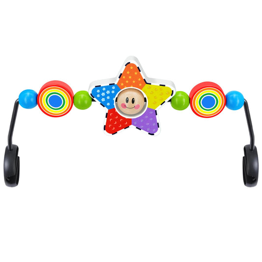 iGRATENS Baby Bjorn Bouncer Toy Bar with colorful pendants enhances visual tracking.