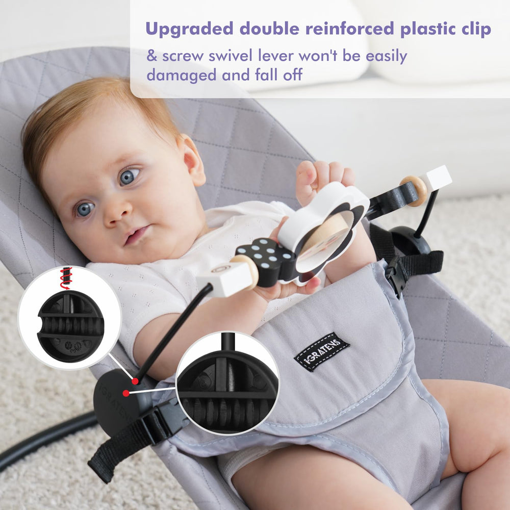iGRATENS upgraded clips on the toy bar for secure attachment and easy removal.