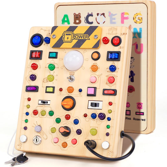 iHarPro busy board with 19 LED switches for fine motor play