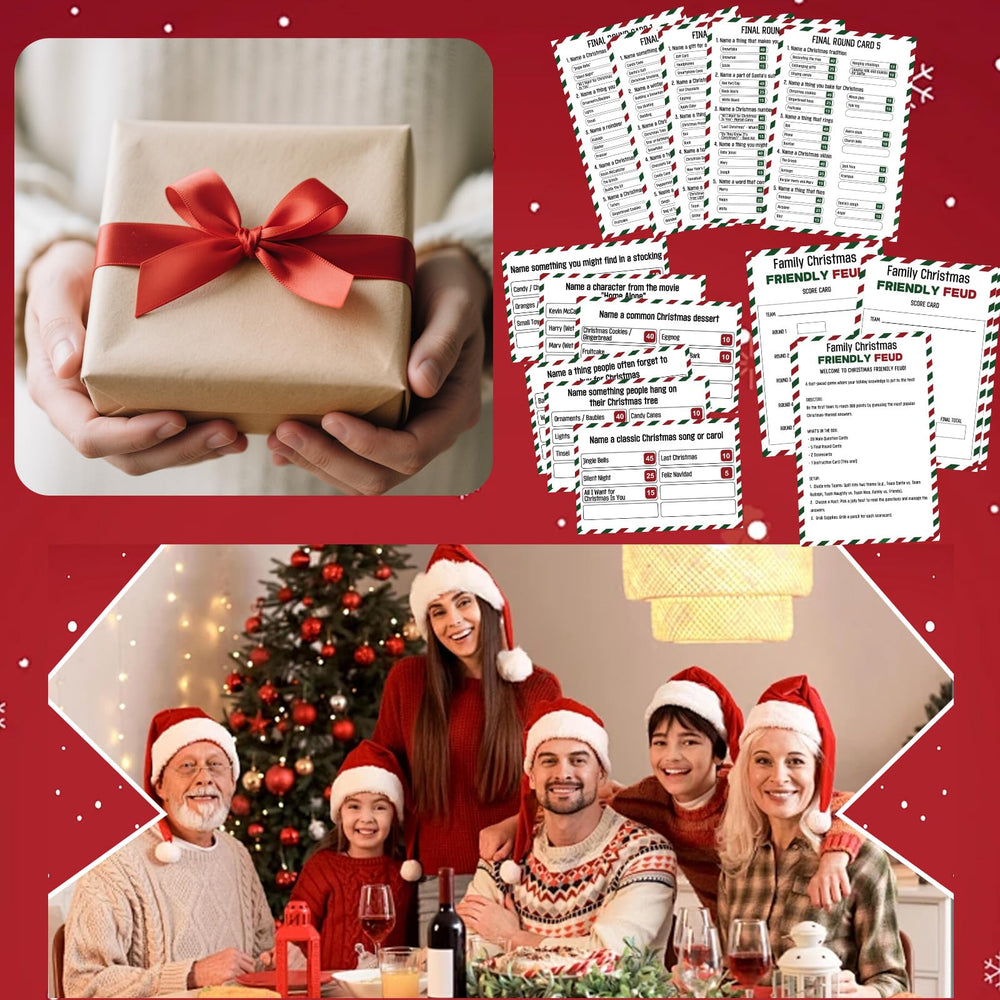 IIDEA Christmas Friendly Feud party setup scene with friends and laughter.