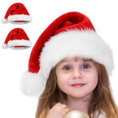 Iioscre Kids Santa Hat front view in red plush, ideal for festive photos.